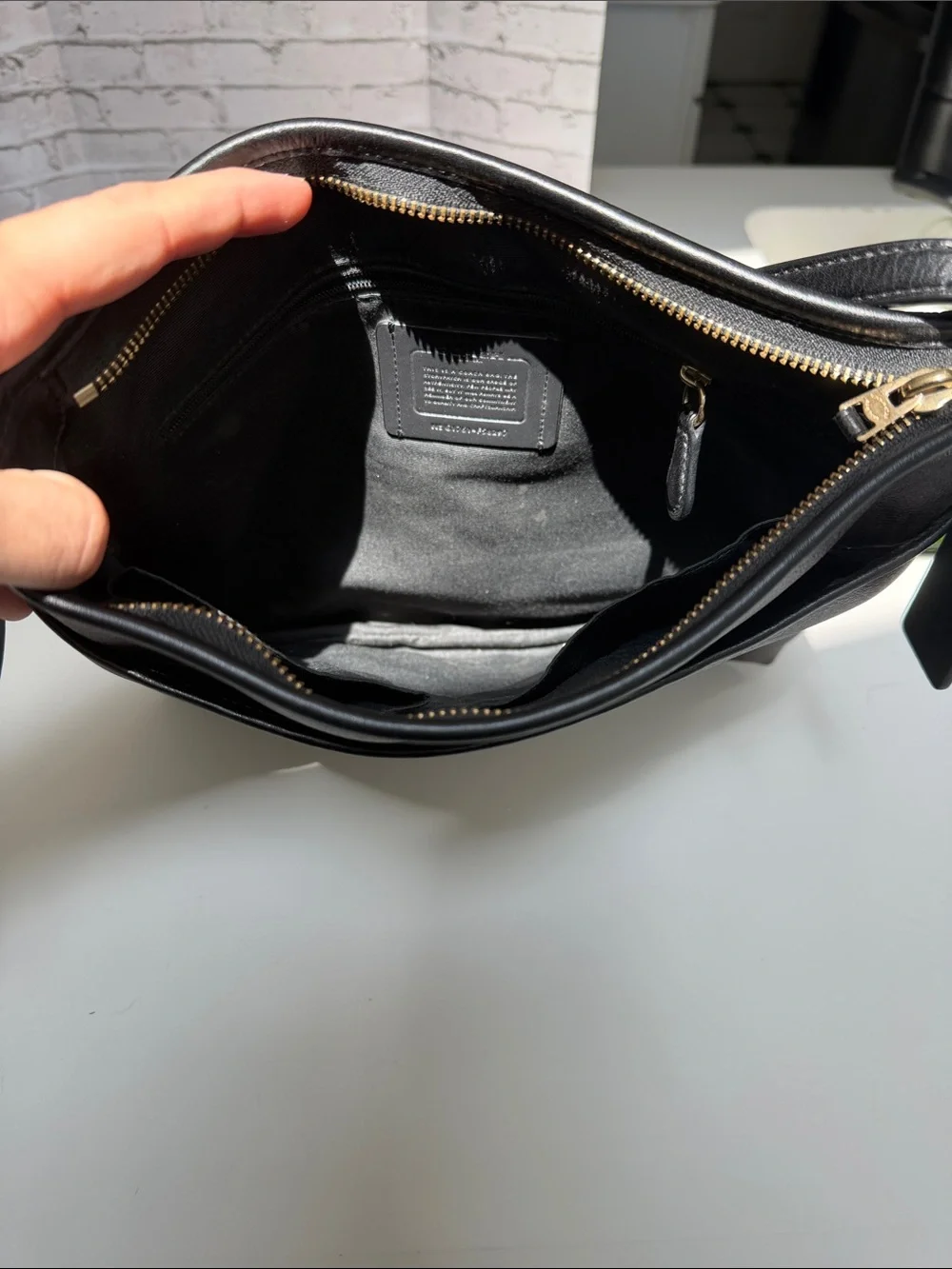 Coach Men’s Brown Signature Messenger Bag with Gold Logo